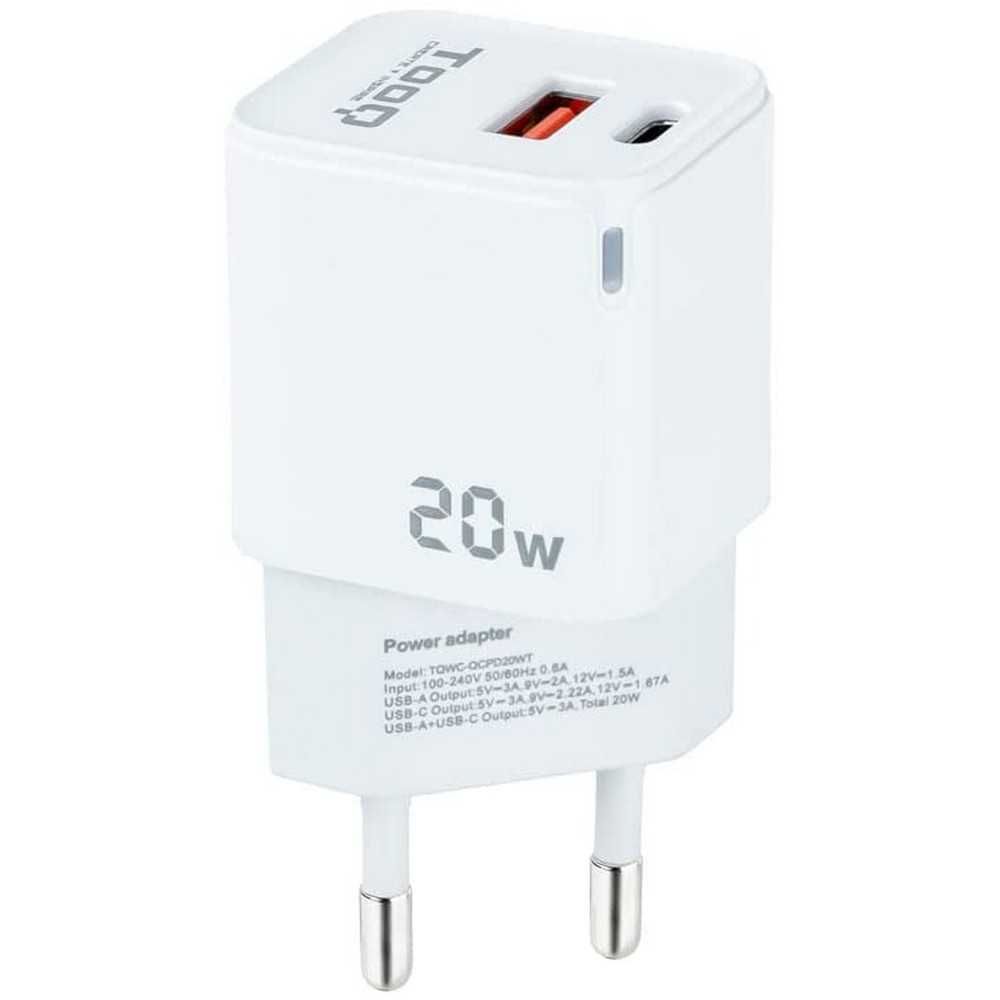 Tooq 20W Dual-Port USB-C + USB-A Wall Charger - White