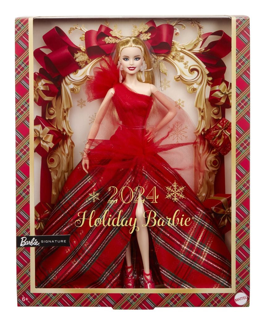 Barbie Signature 2024 Holiday Barbie Fashion Doll, Seasonal Collector Gift, Blonde with Plaid Gown