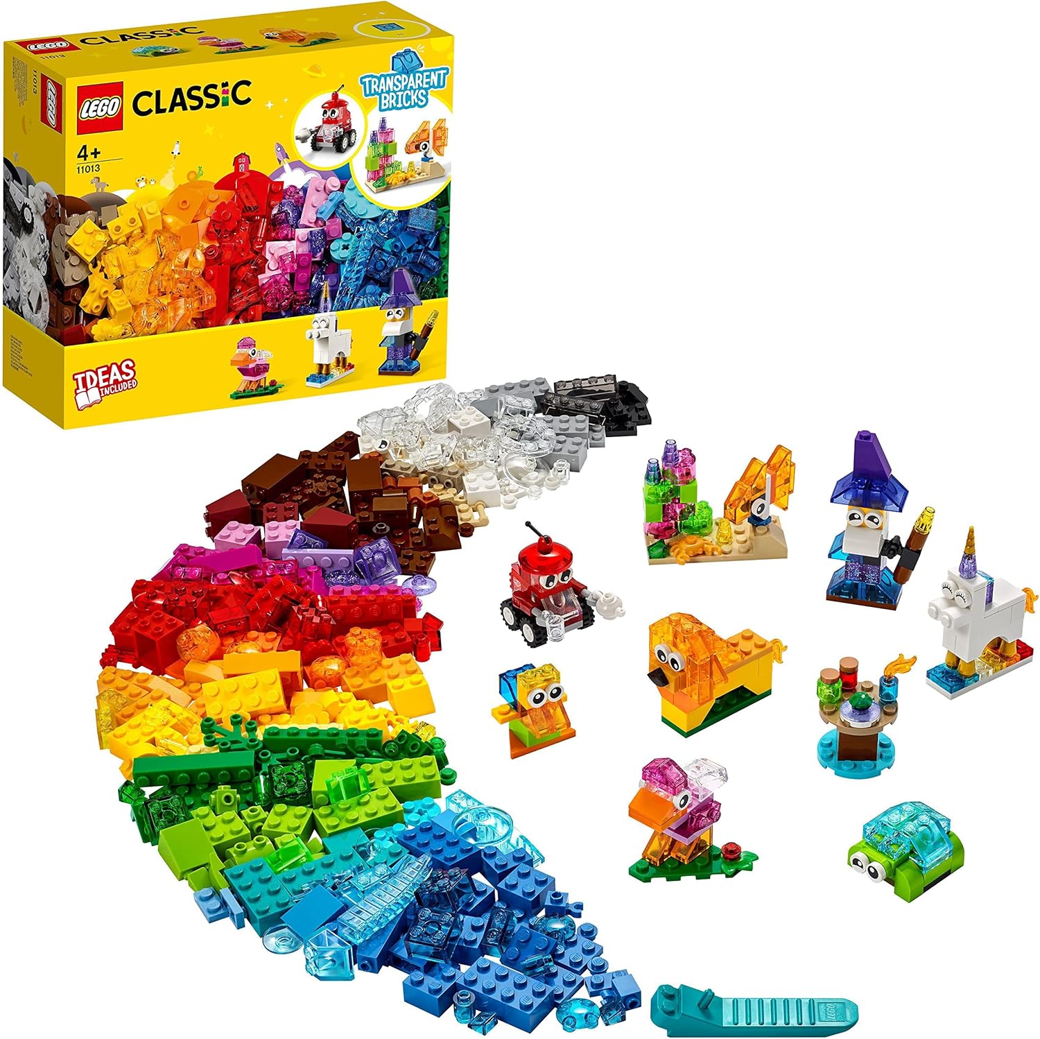 LEGO Classic Creative Transparent Bricks Building Set with Animal Figures including Lion and Turtle