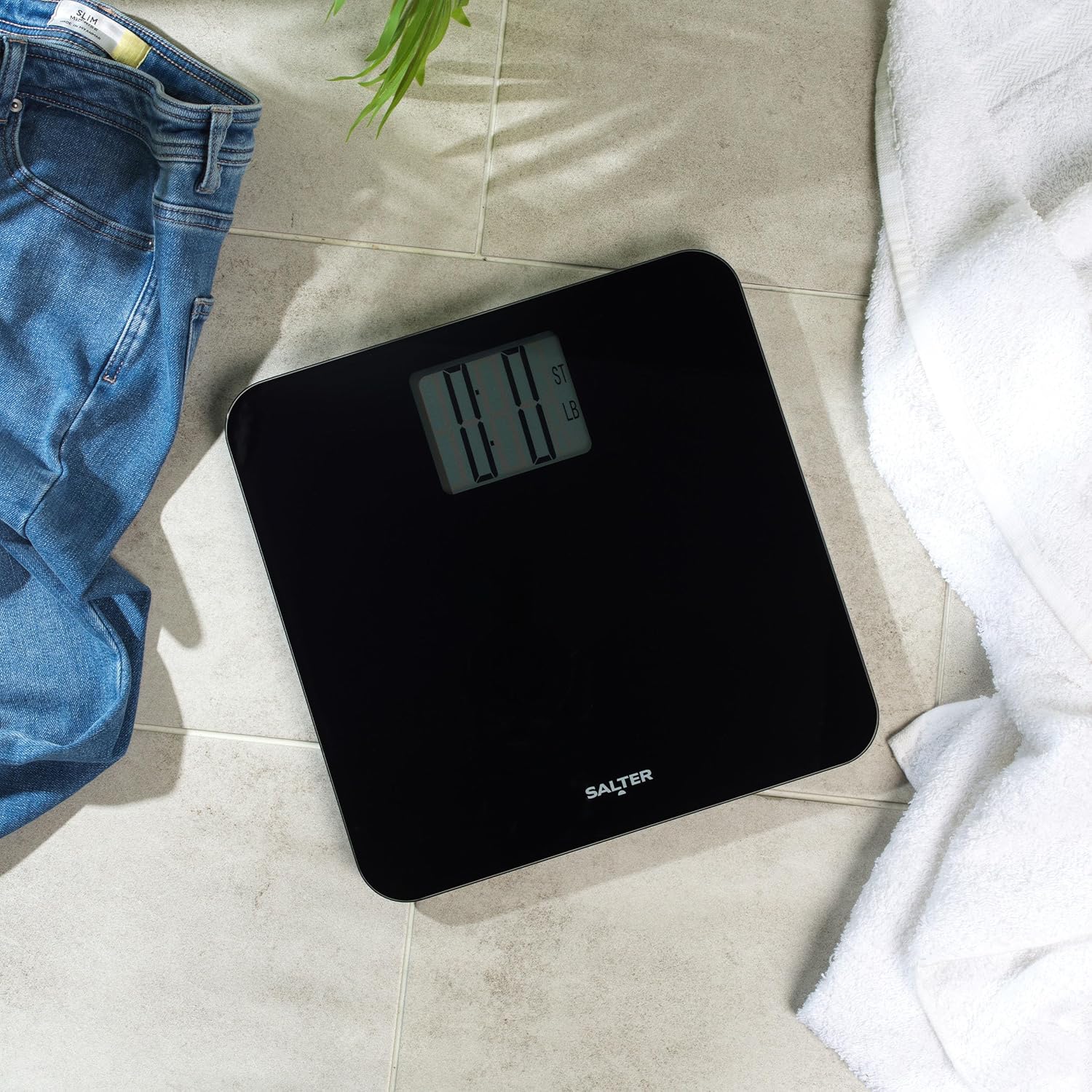 Salter Max Digital Bathroom Scale – Weighing Scales For Body Weight, Supersize LCD Display, 250kg / 39st 6 lb, Includes Carpet Feet & Battery, Step On Instant Weight Readings, Compact Design
