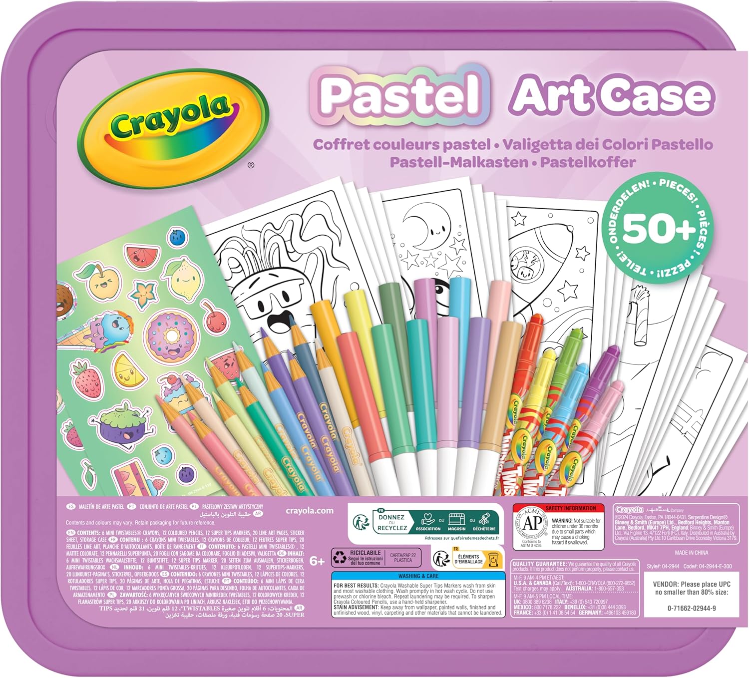 Crayola Pastel Art Case - 50+ Pieces of Pastel Colouring Fun!, includes Crayons, Markers, Pencils, Stickers & Paper