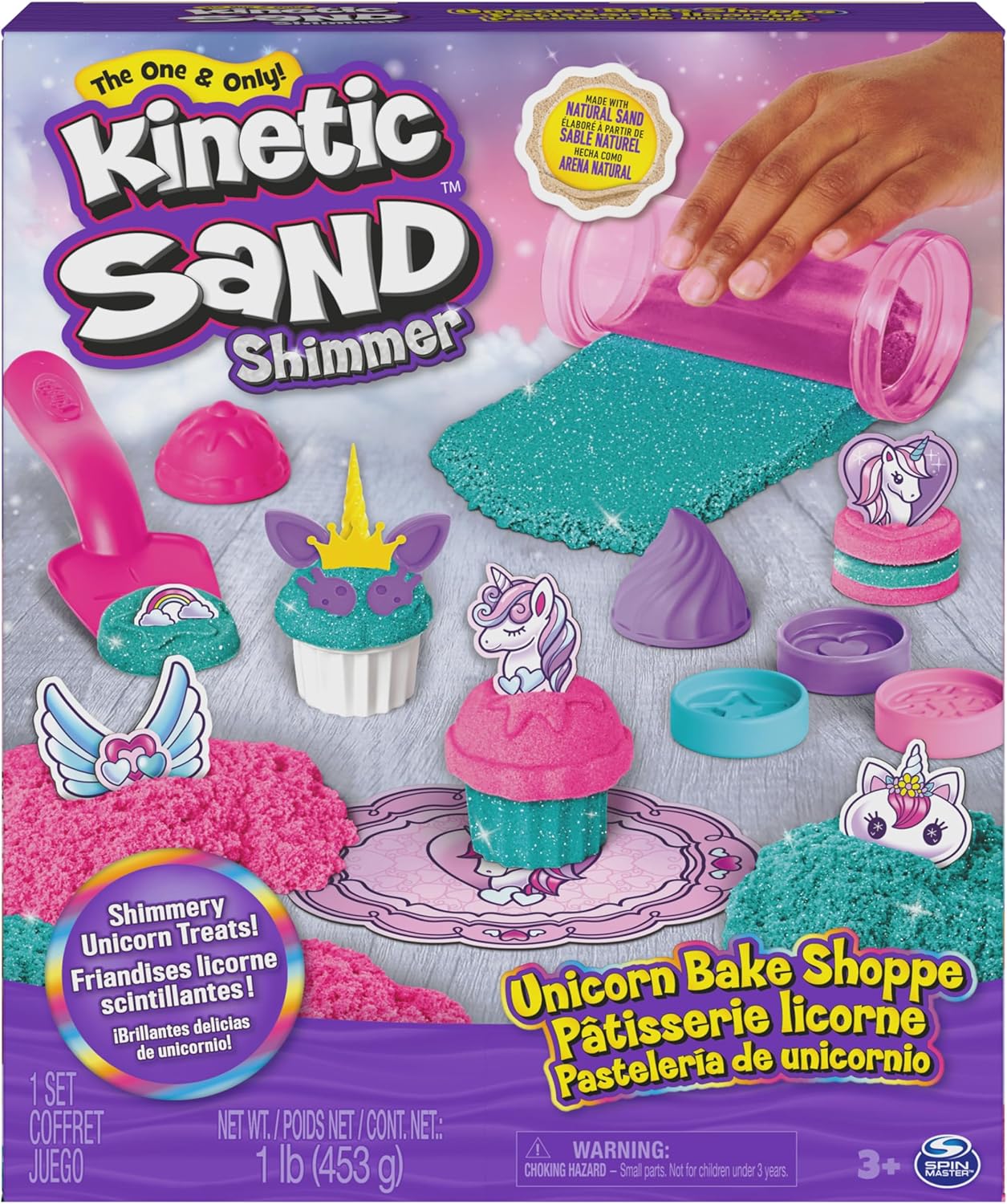 Kinetic Sand Shimmer, Unicorn Bake Shoppe Playset, 453g of Kinetic Sand (Shimmer Teal and Pink Neon), 8 Unicorn Tools, Sensory Toys