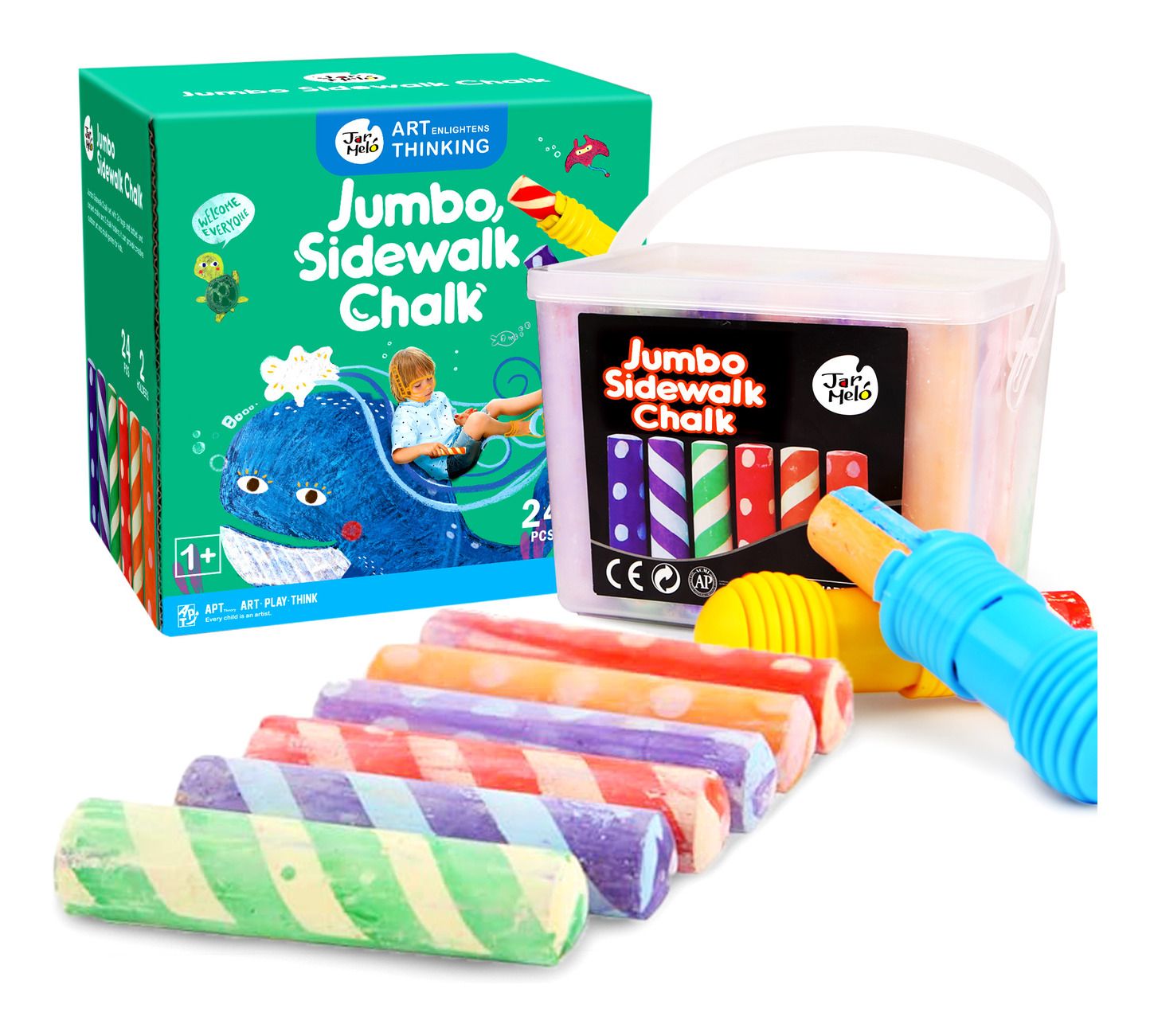 Vibrant Washable Sidewalk Chalk Kit - 24 Colors with 2 Holders
