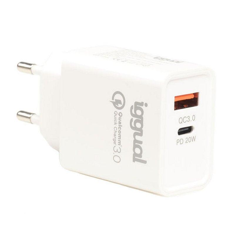 Wall Charger Dual USB QC3.0 + Type C PD 20W iggual EU Plug