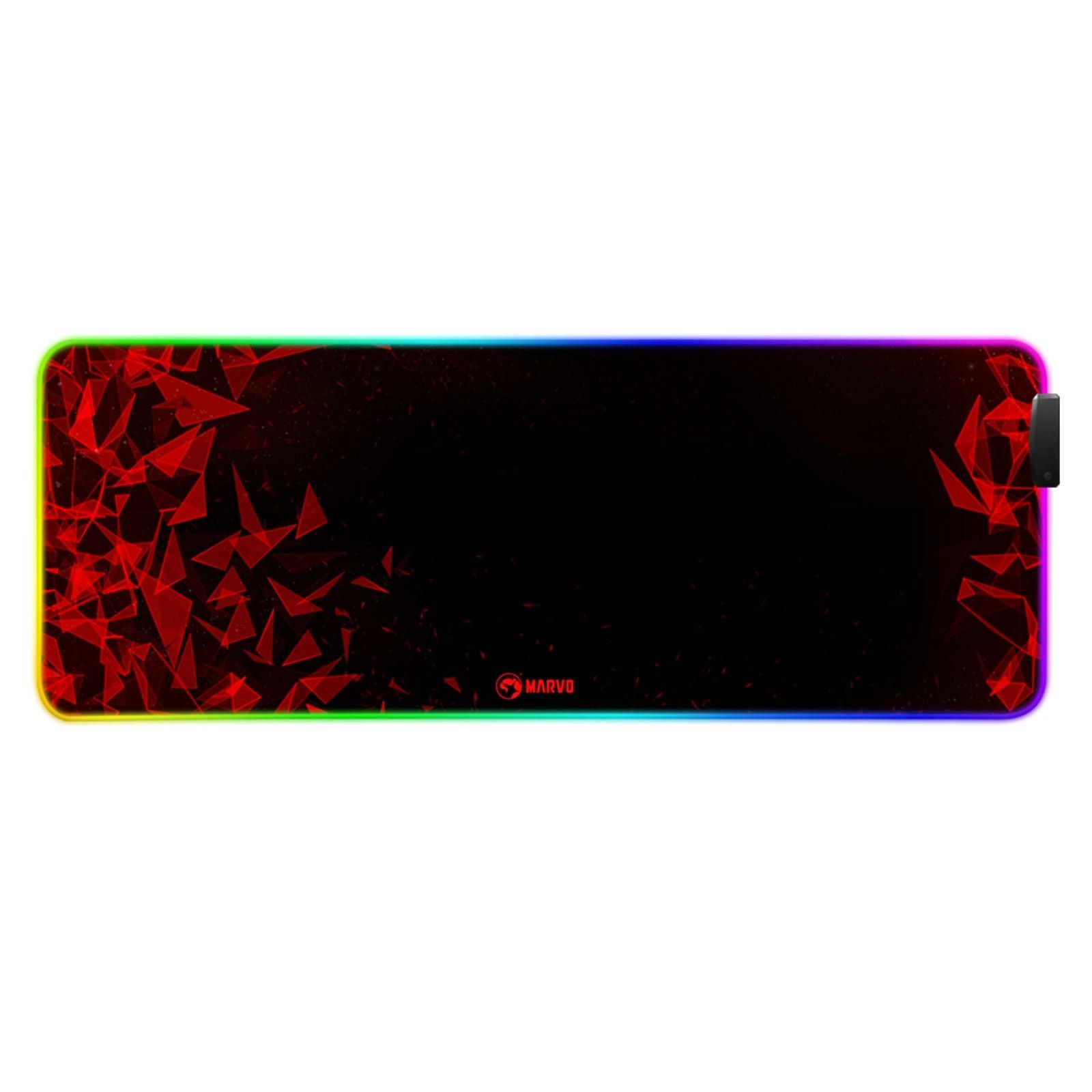 Marvo Gaming Mouse Pad with 4-port USB Hub and 11 RGB Effects, XL 800x300x4mm, USB Connection, Soft Microfiber Surface for speed and control with Non-Slip Rubber Base and Stitched Edges, Black