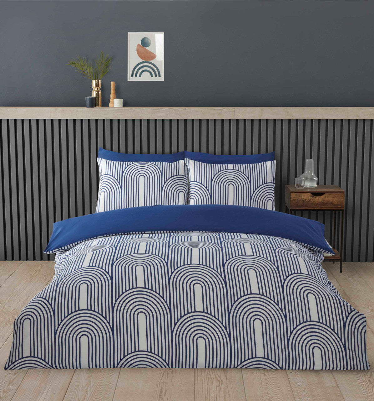 Geometric Arches Ochre Duvet Cover Set Bedding Set King Blue