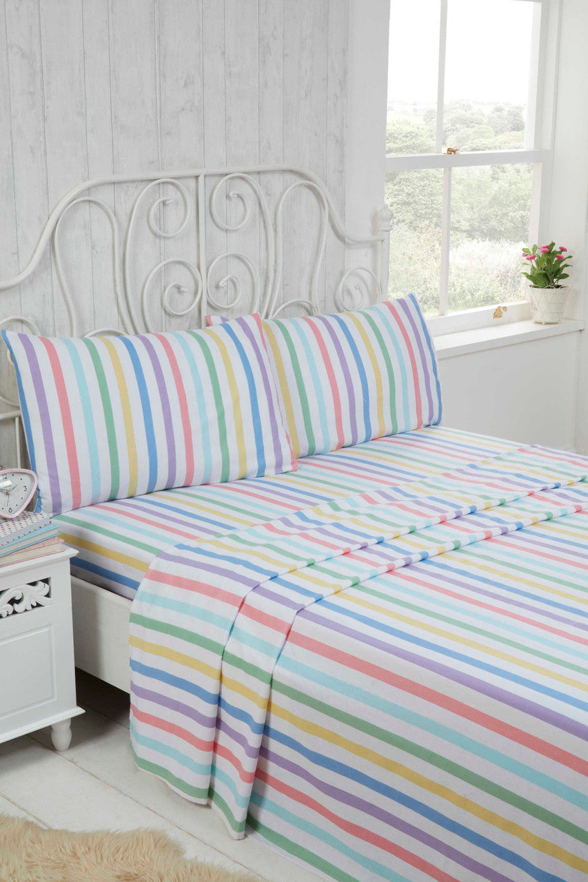 Candy Stripe 100% Brushed Cotton Sheet Set Double
