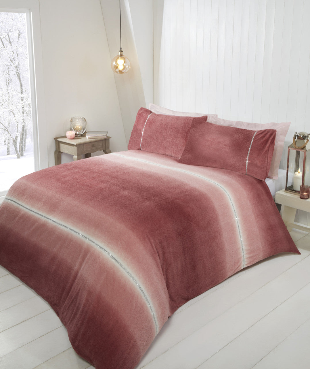 Diamante Teddy Duvet Set Single Blush