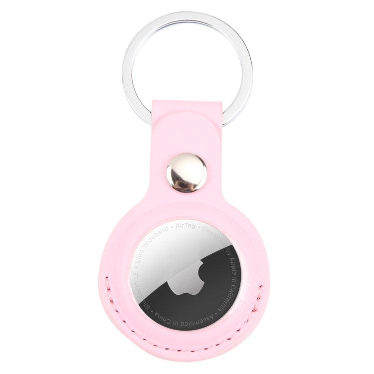 Apple AirTag Shockproof Anti-scratch Leather Protective Case Cover Cover with Hang Loop Key Chain (Pink)