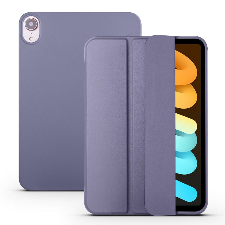 Apple iPad mini 6 / mini 2024 Honeycomb TPU Leather Tablet Case Cover with 3-Folding Holder (Lavender Gray)