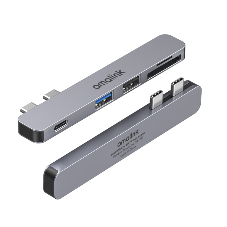 amalink Dual Type-C / USB-C to SD/TF Card Reader (Grey) for MacBook and Windows