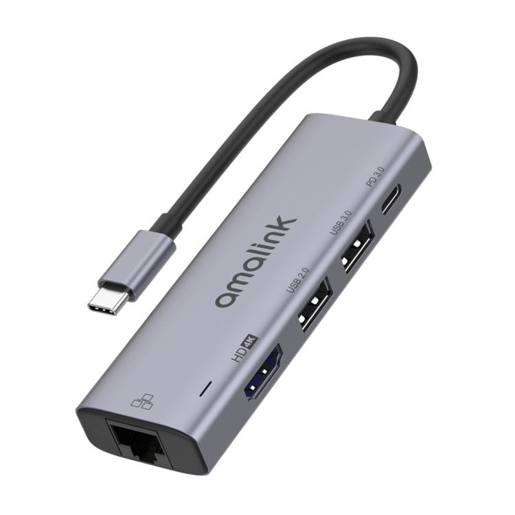 amalink Type-C / USB-C to HDMI + RJ45 + 2 Ports USB + PD 3.0 Multi-function HUB (Grey)