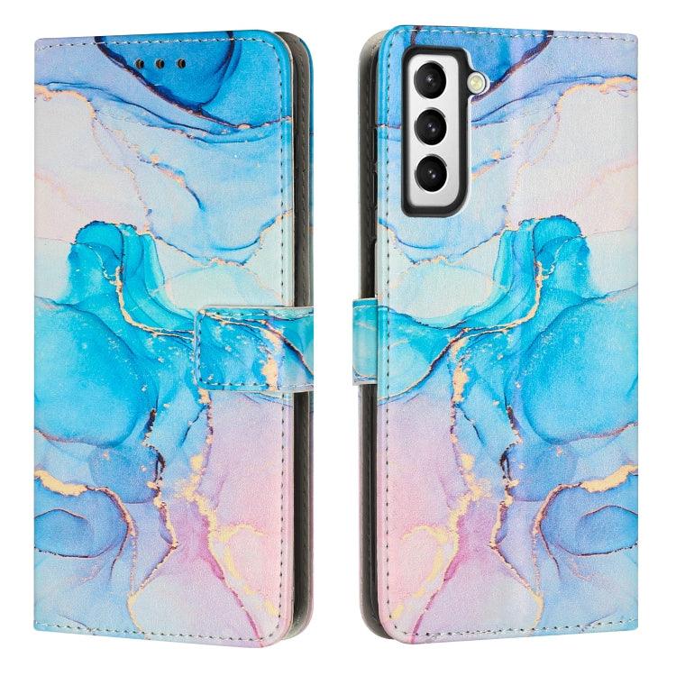 Samsung Galaxy S22+ 5G Painted Marble Pattern Leather Phone Case Cover (Pink Green)