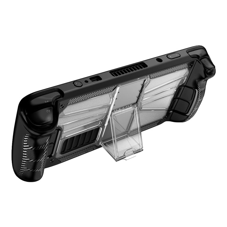 Steam Deck Shockproof PC + TPU Game Console Protective Case Cover with Holder (Black+Transparent)
