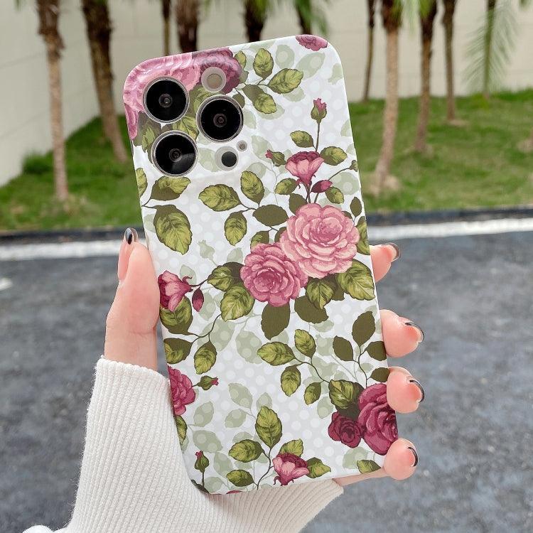 Apple iPhone 11 Water Sticker Flower Pattern PC Phone Case Cover (White Backgroud Pink Rose)