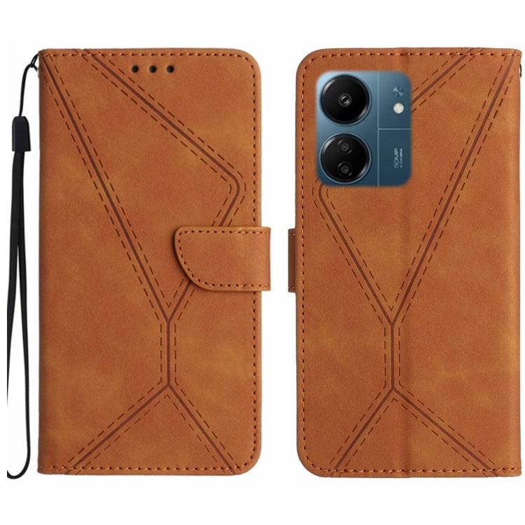 Xiaomi Redmi 13C 4G Stitching Embossed Leather Phone Case Cover (Brown)