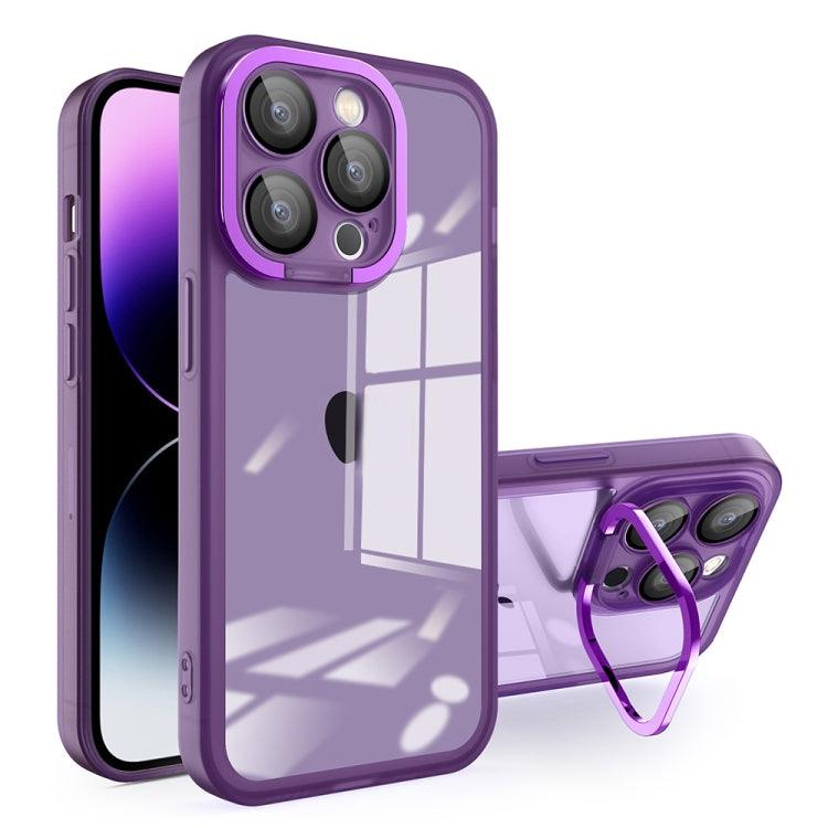 Apple iPhone 14 Invisible Lens Bracket Matte Transparent Phone Case Cover (Purple)