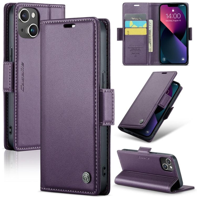 Apple iPhone 14 Case CoverMe 023 Butterfly Buckle Litchi Texture RFID Anti-theft Leather Phone Case Cover (Pearly Purple)