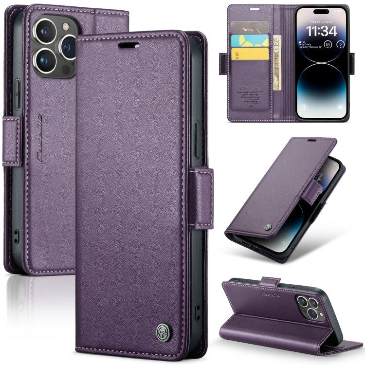 Apple iPhone 14 Pro Case CoverMe 023 Butterfly Buckle Litchi Texture RFID Anti-theft Leather Phone Case Cover (Pearly Purple)