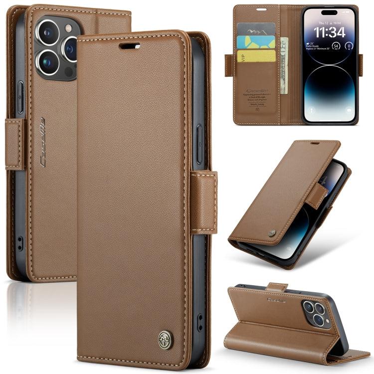 Apple iPhone 14 Pro Max Case CoverMe 023 Butterfly Buckle Litchi Texture RFID Anti-theft Leather Phone Case Cover (Brown)