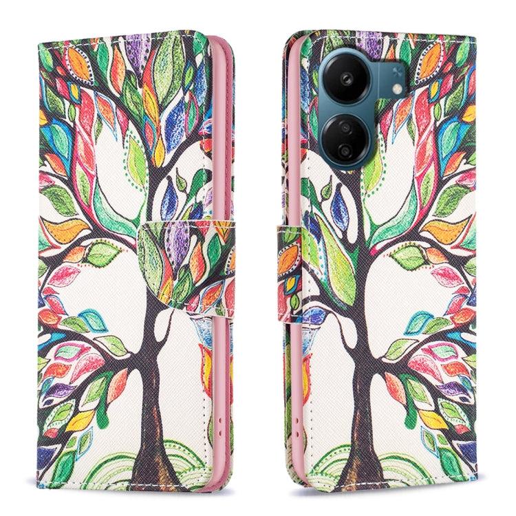 Xiaomi Redmi 13C Colored Drawing Pattern Leather Phone Case (Tree Life)