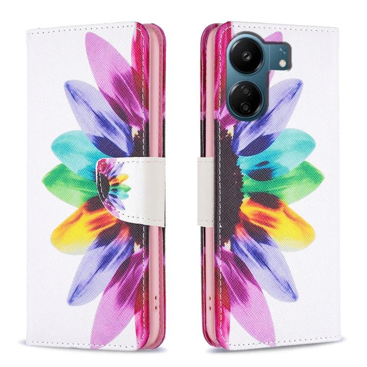 Xiaomi Redmi 13C Colored Drawing Pattern Leather Phone Case (Sun Flower)