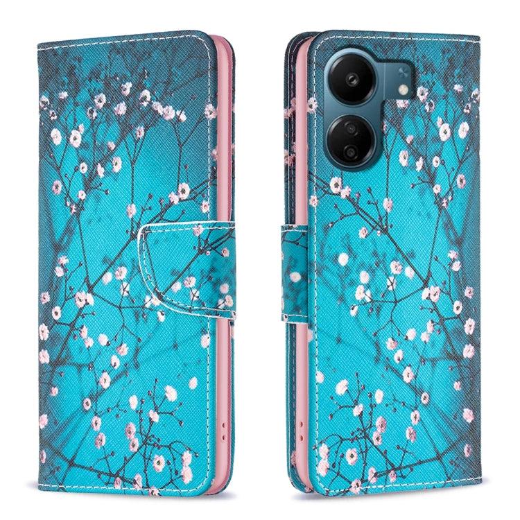 Xiaomi Redmi 13C Colored Drawing Pattern Leather Phone Case (Plum Blossom)