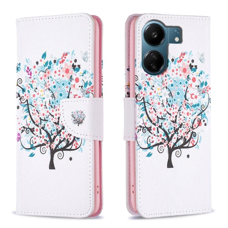 Xiaomi Redmi 13C Colored Drawing Pattern Leather Phone Case (Tree)