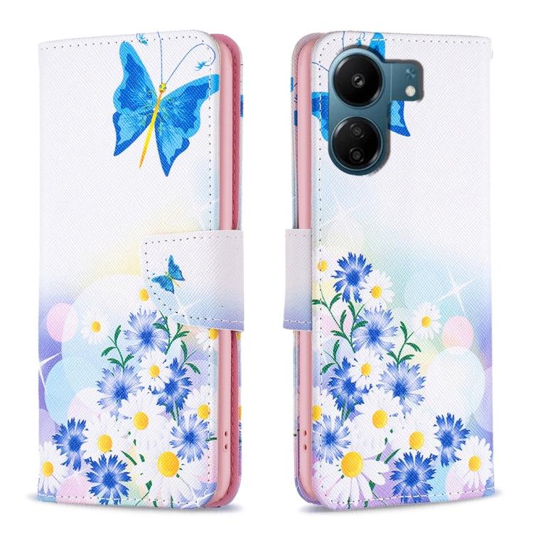 Xiaomi Redmi 13C Colored Drawing Pattern Leather Phone Case (Butterfly Love)