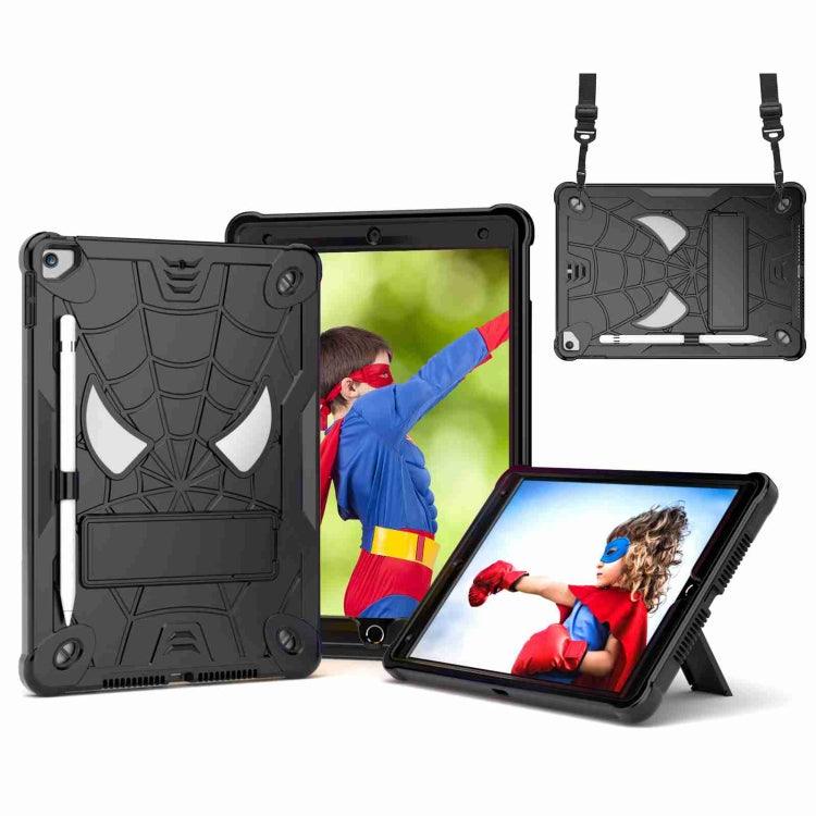 Apple iPad 10.2 2021 / 2020 / 2019 Spider Texture Silicone Hybrid PC Tablet Case Cover with Shoulder Strap (Black)