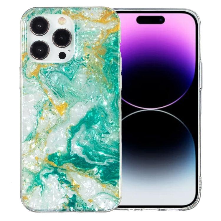 Apple iPhone 15 Pro Max IMD Shell Pattern TPU Phone Case Cover (Green Marble)