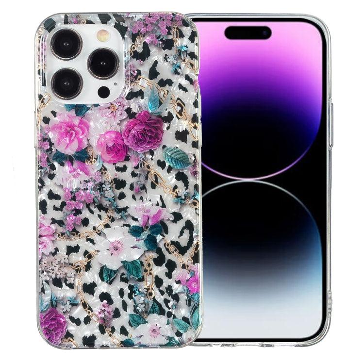 Apple iPhone 15 Pro Max IMD Shell Pattern TPU Phone Case Cover (Leopard Flower)