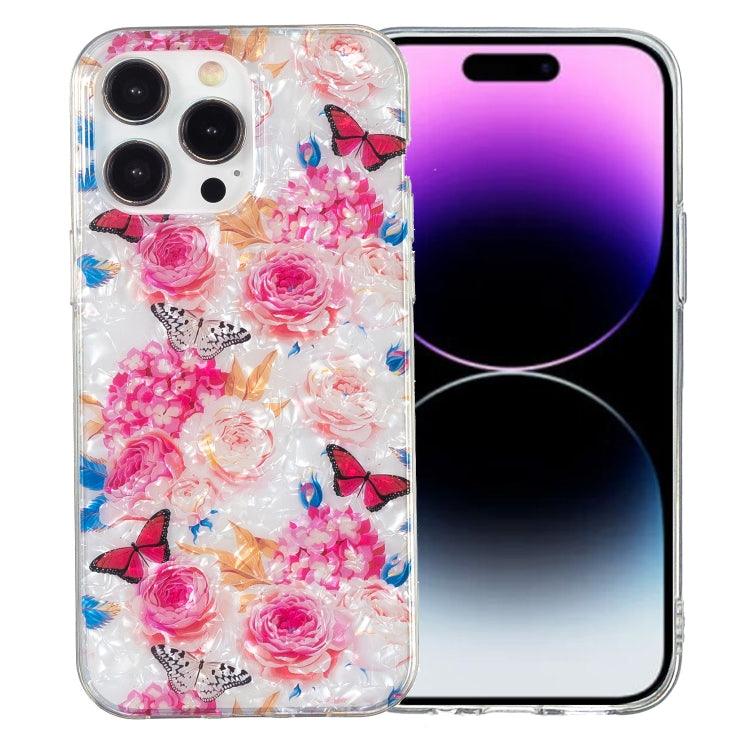 Apple iPhone 15 Pro Max IMD Shell Pattern TPU Phone Case Cover (Butterfly Flower)