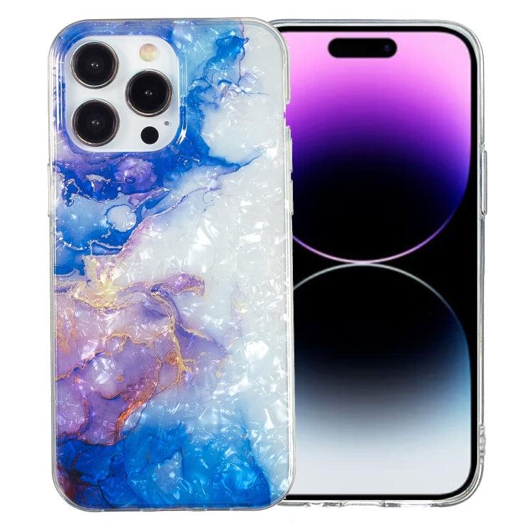 Apple iPhone 15 Pro Max IMD Shell Pattern TPU Phone Case Cover (Sky Blue Purple Marble)