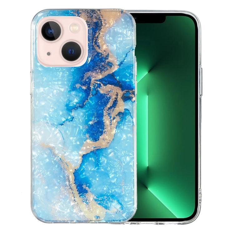 Apple iPhone 15 IMD Shell Pattern TPU Phone Case Cover (Blue Gold Marble)