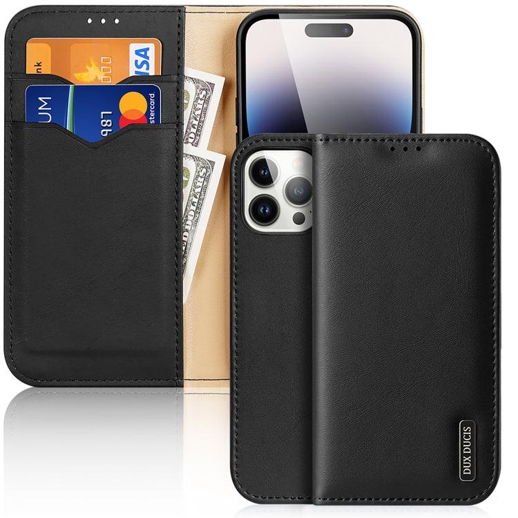 Apple iPhone 15 Pro Max DUX DUCIS Hivo Series Cowhide + PU + TPU Flip Phone Case Cover (Black)