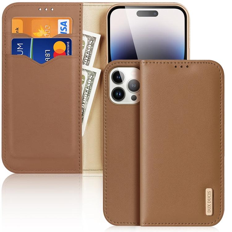 Apple iPhone 15 Pro Max DUX DUCIS Hivo Series Cowhide + PU + TPU Flip Phone Case Cover (Brown)