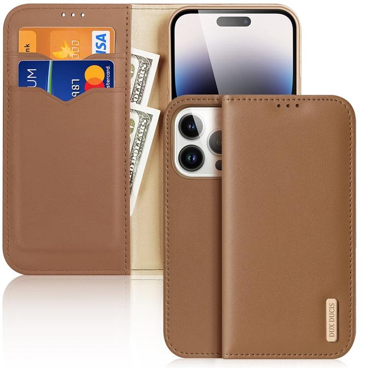 Apple iPhone 15 Pro DUX DUCIS Hivo Series Cowhide + PU + TPU Flip Phone Case Cover (Brown)