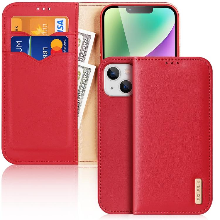 Apple iPhone 15 DUX DUCIS Hivo Series Cowhide + PU + TPU Flip Phone Case Cover (Red)