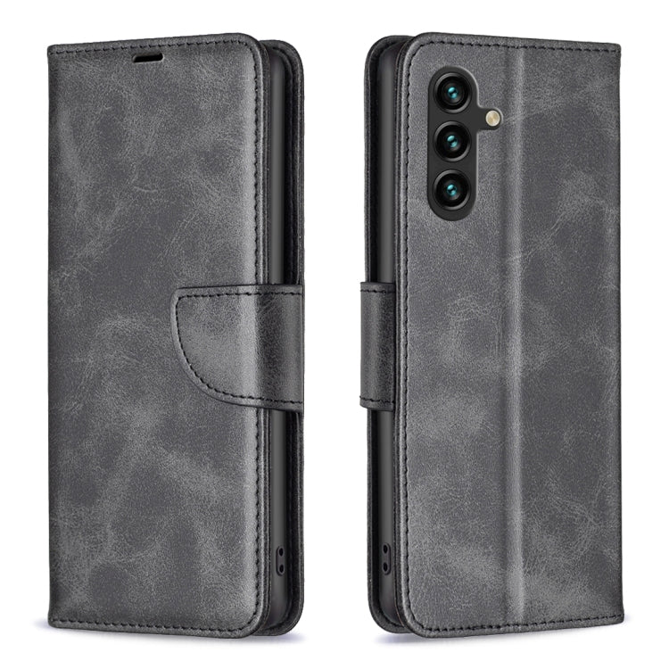 Samsung Galaxy A15 Lambskin Texture Pure Color Flip Leather Phone Case Cover (Black)