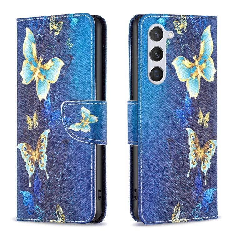 Samsung Galaxy S24 5G Colored Drawing Pattern Leather Phone Case Cover (Gold Butterfly)