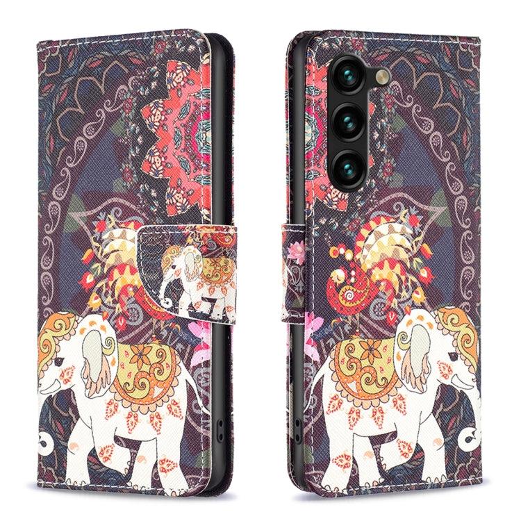 Samsung Galaxy S24+ 5G Colored Drawing Pattern Leather Phone Case Cover (Flowers Elephant)