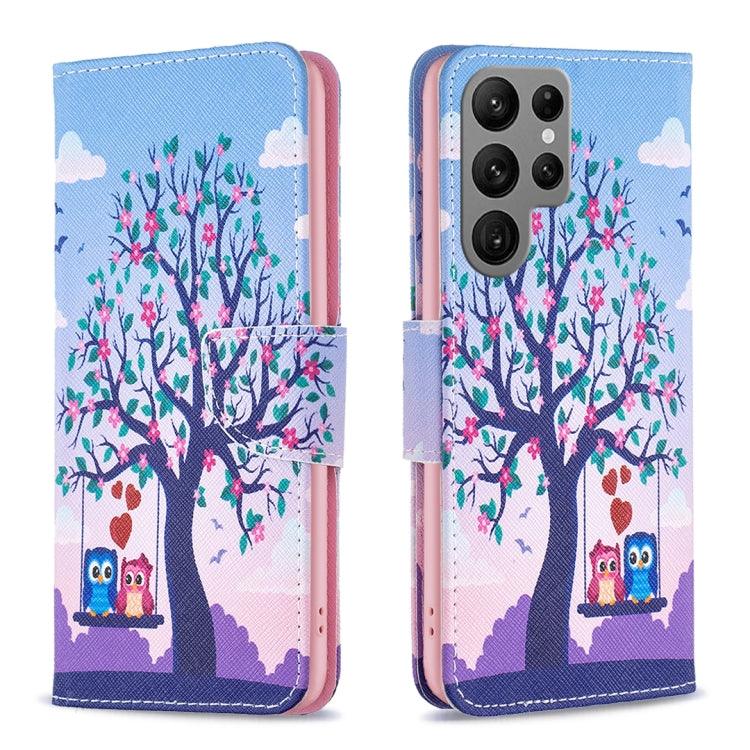 Samsung Galaxy S24 Ultra 5G Colored Drawing Pattern Leather Phone Case Cover (Owl)