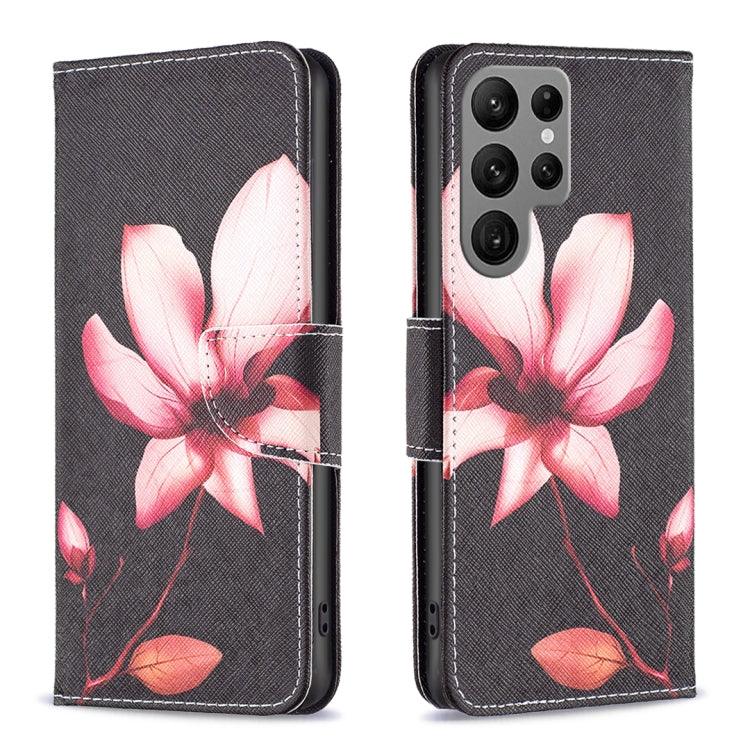 Samsung Galaxy S24 Ultra 5G Colored Drawing Pattern Leather Phone Case Cover (Lotus)