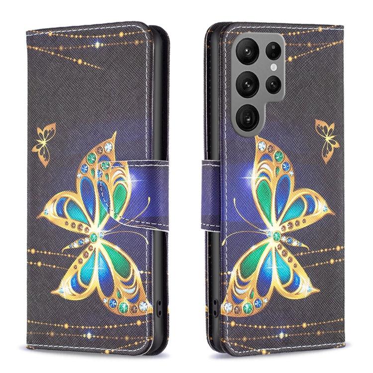 Samsung Galaxy S24 Ultra 5G Colored Drawing Pattern Leather Phone Case Cover (Big Butterfly)