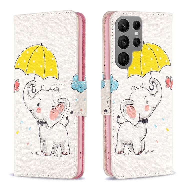 Samsung Galaxy S24 Ultra 5G Colored Drawing Pattern Leather Phone Case Cover (Umbrella Elephant)