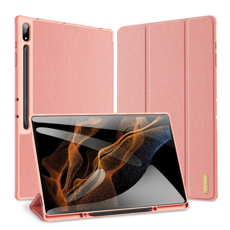 Samsung Galaxy Tab S9 Ultra/S8 Ultra DUX DUCIS Domo Series Cloth Texture Magnetic Leather Tablet Case Cover (Pink)