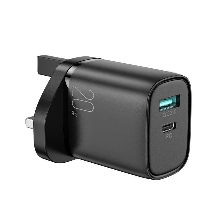 JOYROOM L-QP2011 20W USB+USB-C/Type-C Fast Charger, UK Plug (Black)