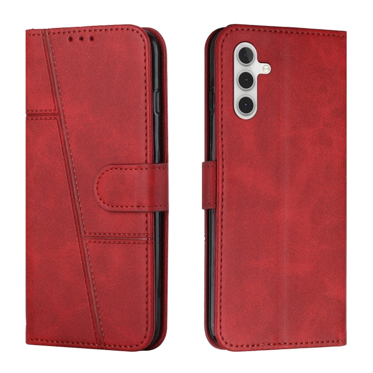 Samsung Galaxy A16 5G Stitching Calf Texture Buckle Leather Phone Case Cover - Red