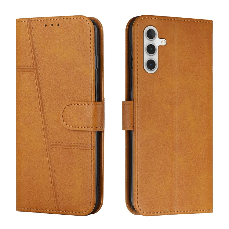 Samsung Galaxy A16 5G Leather Phone Case Cover with Stitching Calf Texture and Buckle - Yellow
